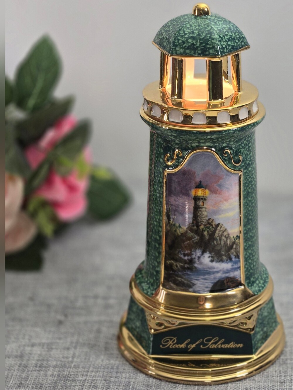 Vintage Thomas Kinkade Porcelain‎ Lighthouse "Rock Of Salvation" 2004